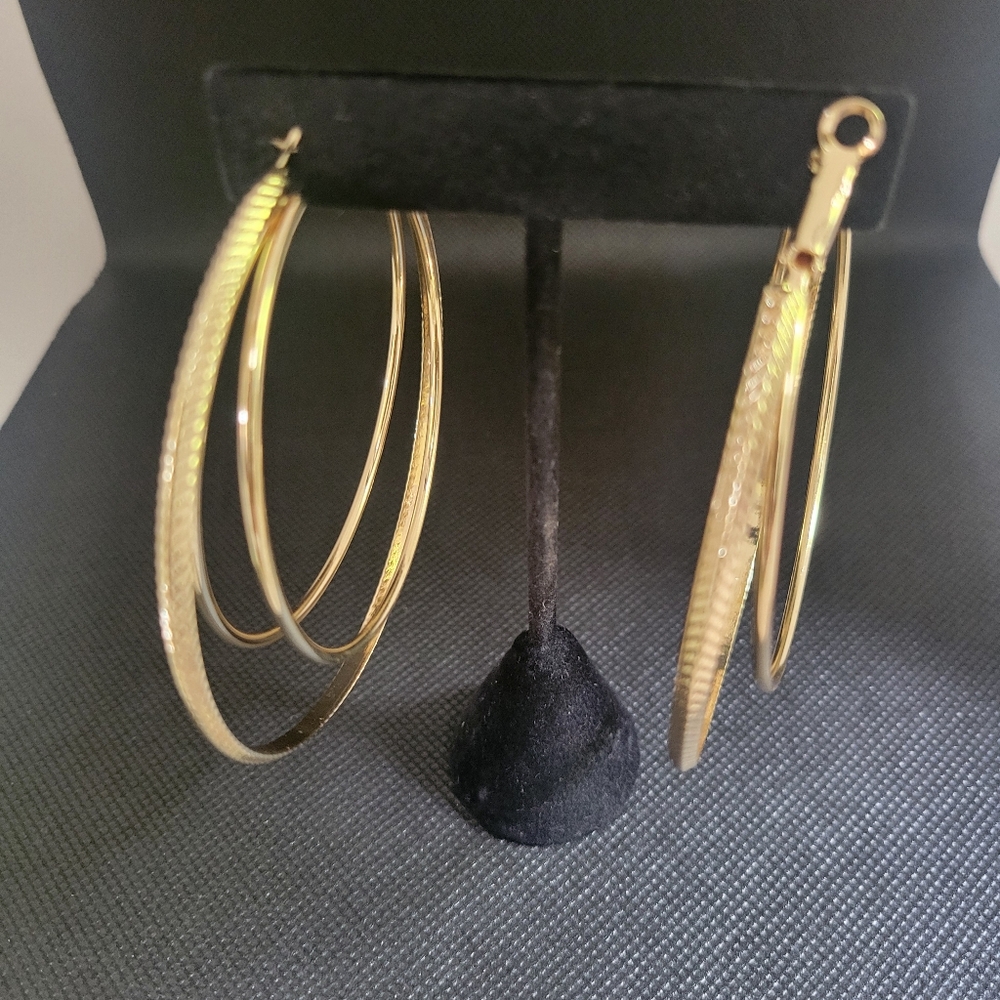 Large 14K Gold Plated Dangle Hoop Earrings
